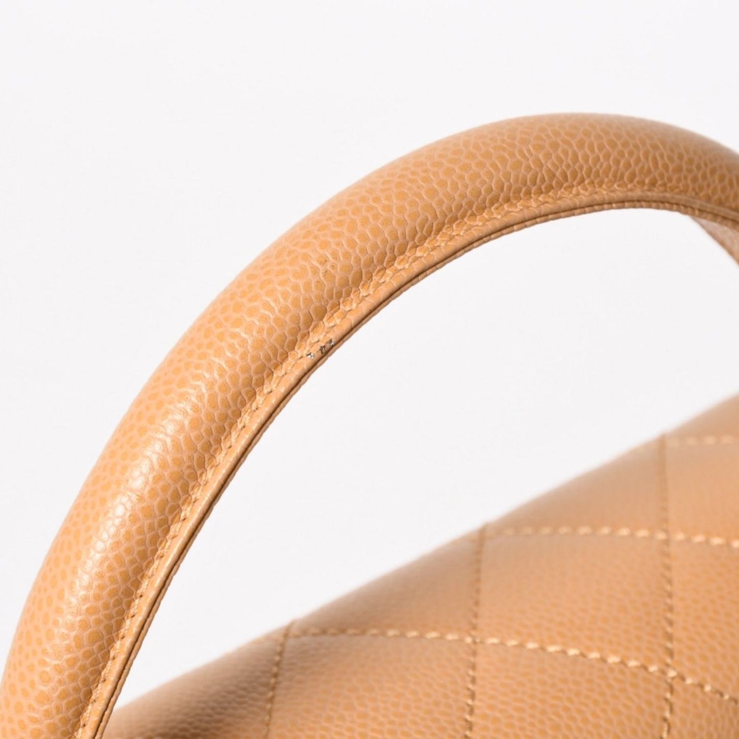 Chanel Top Handle Bag Handbag CC Logo Quilted Caviar Leather Beige Gold — view 6