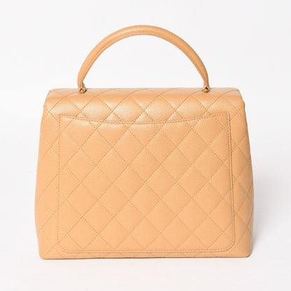 Chanel Top Handle Bag Handbag CC Logo Quilted Caviar Leather Beige Gold — view 2