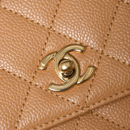 Chanel Top Handle Bag Handbag CC Logo Quilted Caviar Leather Beige Gold — view 8