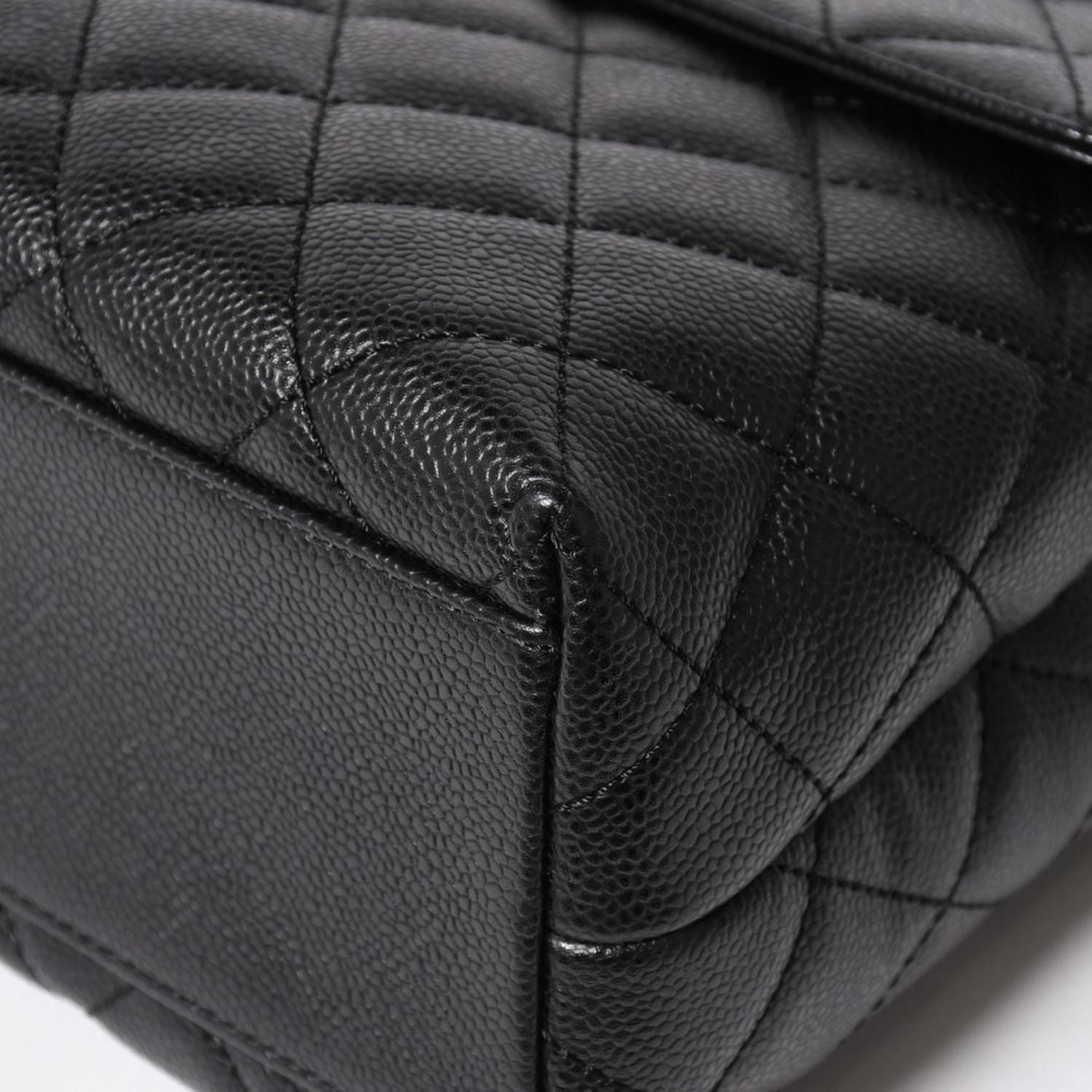 Chanel Quilted CC Logo CC Handbag Top Handle Turnlock Caviar Leather Black Gold — view 8