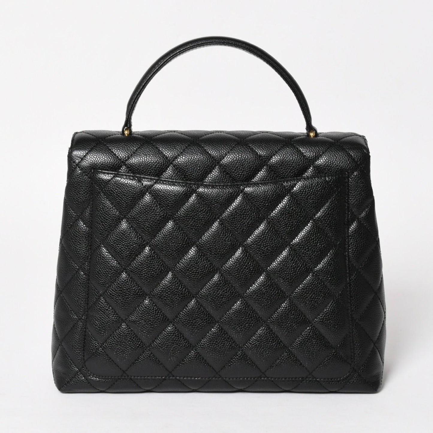 Chanel Quilted CC Logo CC Handbag Top Handle Turnlock Caviar Leather Black Gold — view 2