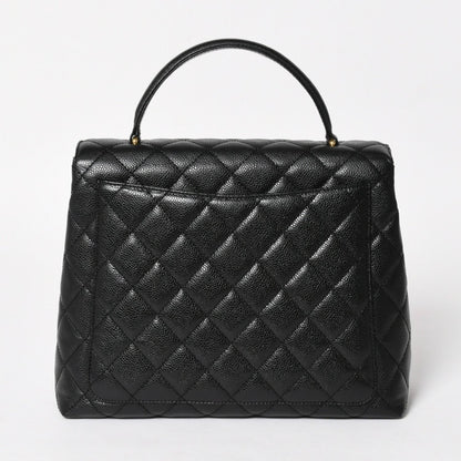 Chanel Quilted CC Logo CC Handbag Top Handle Turnlock Caviar Leather Black Gold — view 2