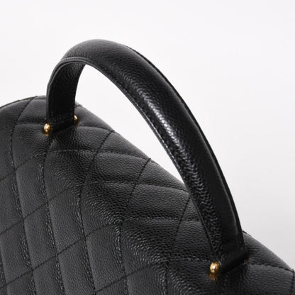 Chanel Quilted CC Logo CC Handbag Top Handle Turnlock Caviar Leather Black Gold — view 4