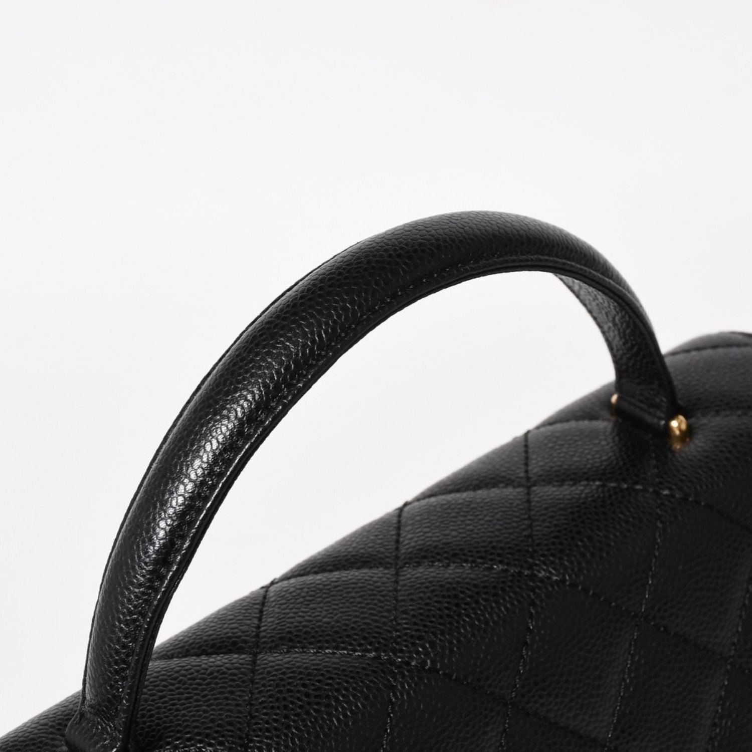Chanel Quilted CC Logo CC Handbag Top Handle Turnlock Caviar Leather Black Gold — view 5