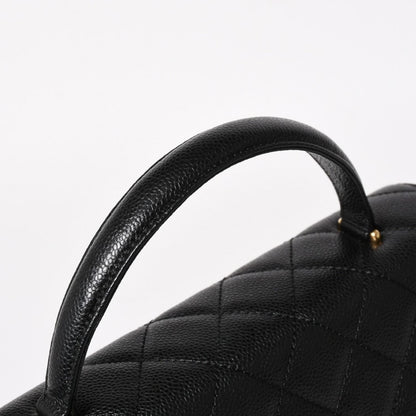 Chanel Quilted CC Logo CC Handbag Top Handle Turnlock Caviar Leather Black Gold — view 5