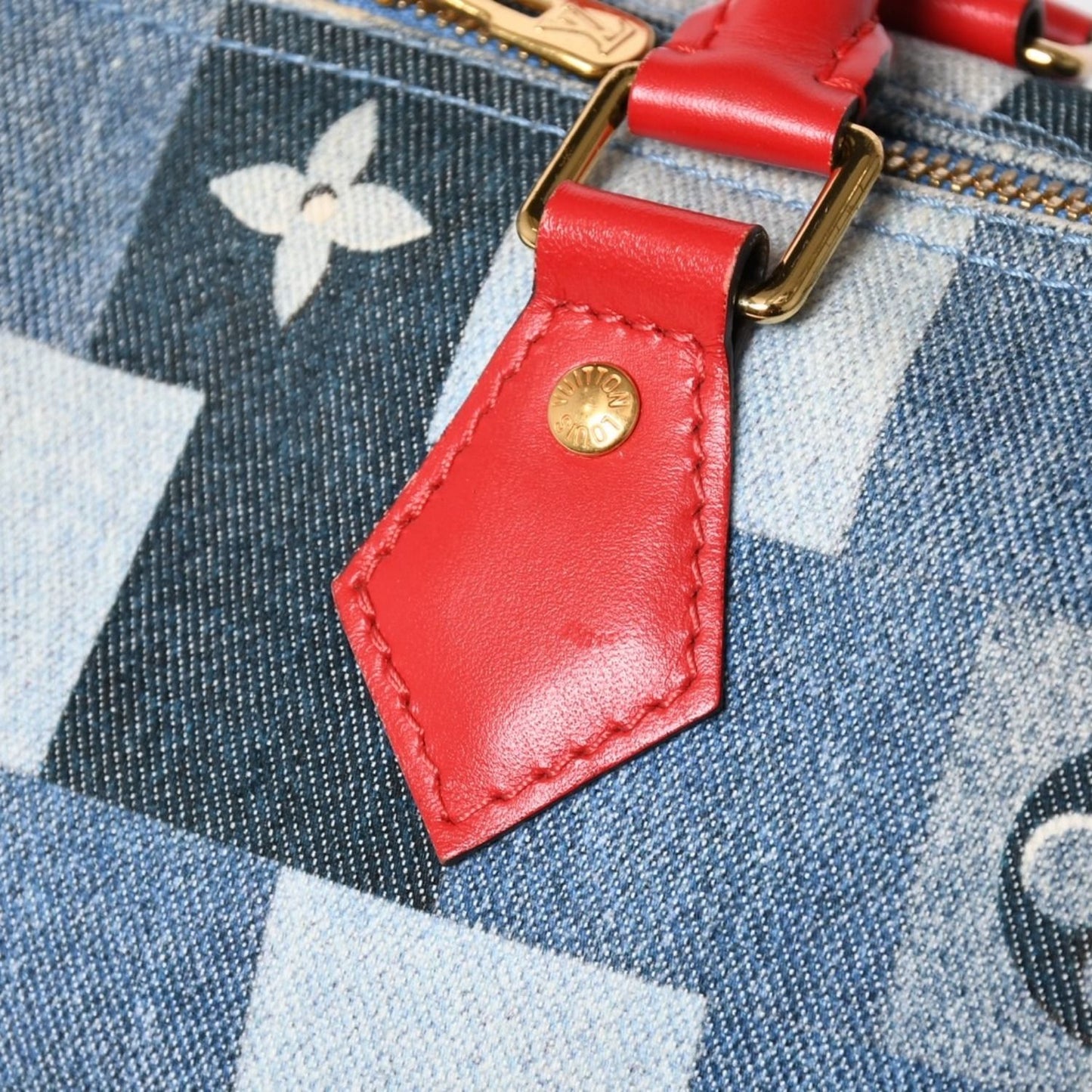 Louis Vuitton Speedy 30 Monogram Denim Square Patchwork Blue Red Gold Handbag — view 8