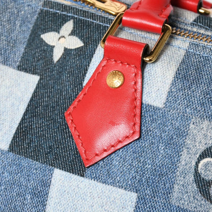 Louis Vuitton Speedy 30 Monogram Denim Square Patchwork Blue Red Gold Handbag — view 8