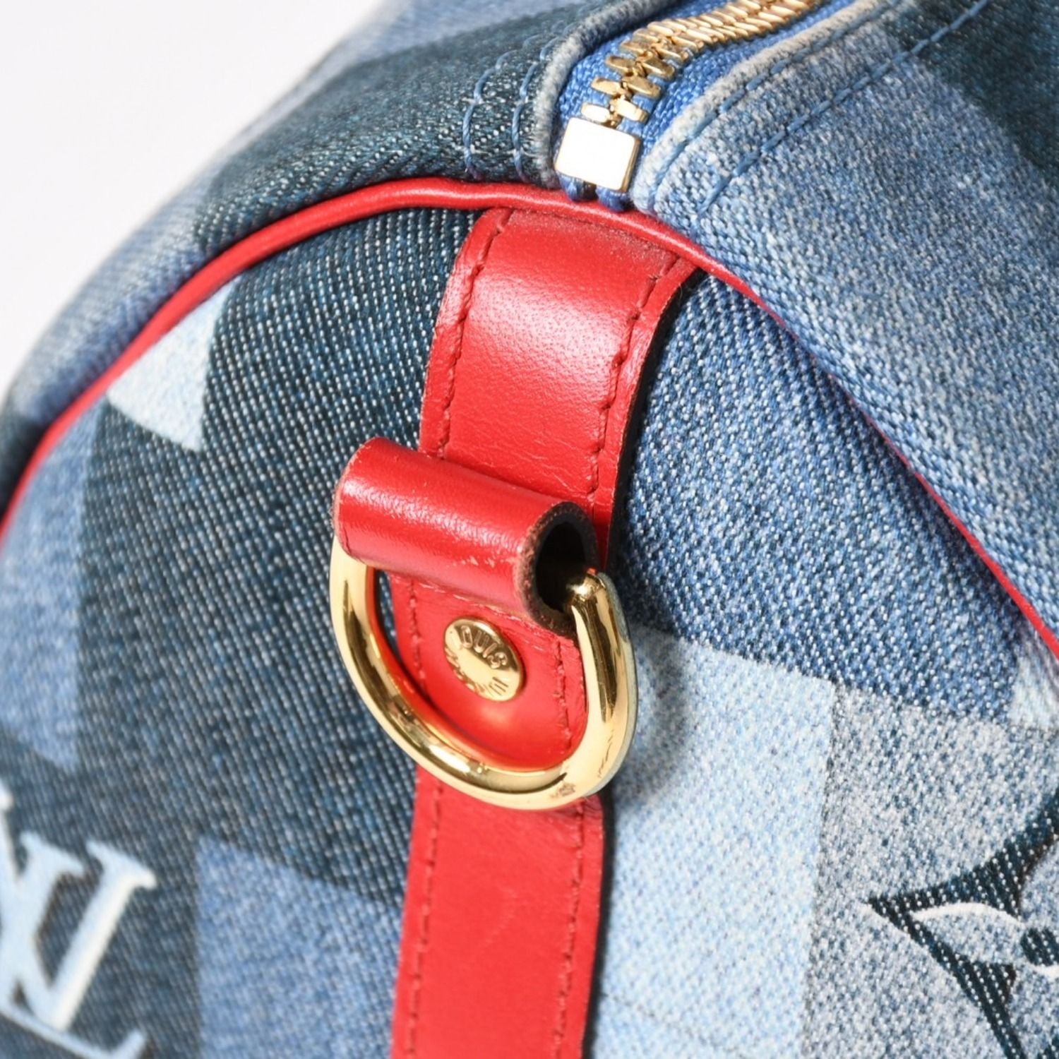 Louis Vuitton Speedy 30 Monogram Denim Square Patchwork Blue Red Gold Handbag — view 5
