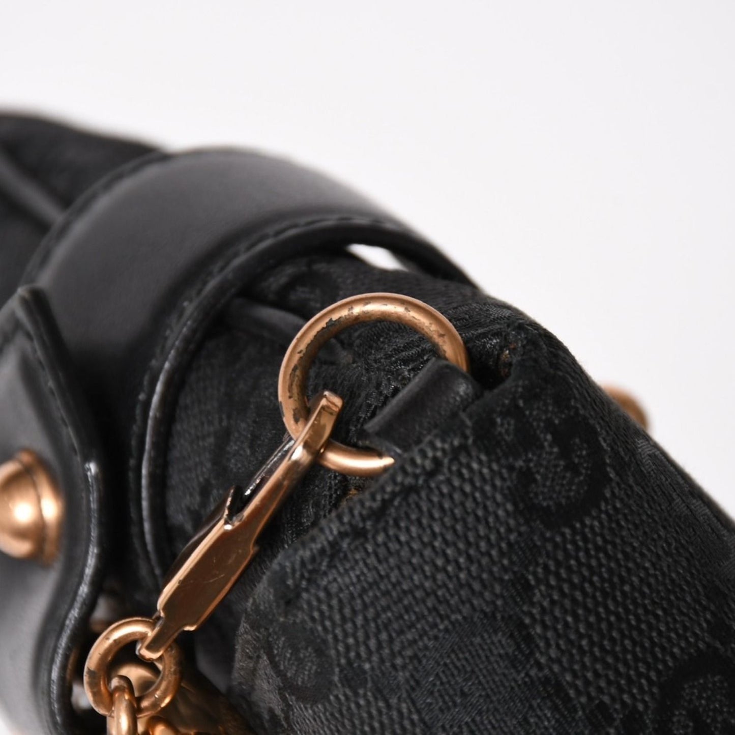 Gucci Horsebit Chain Clutch Shoulder Bag GG Canvas Silk Bamboo Black Pink Gold — view 6
