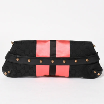 Gucci Horsebit Chain Clutch Shoulder Bag GG Canvas Silk Bamboo Black Pink Gold — view 3