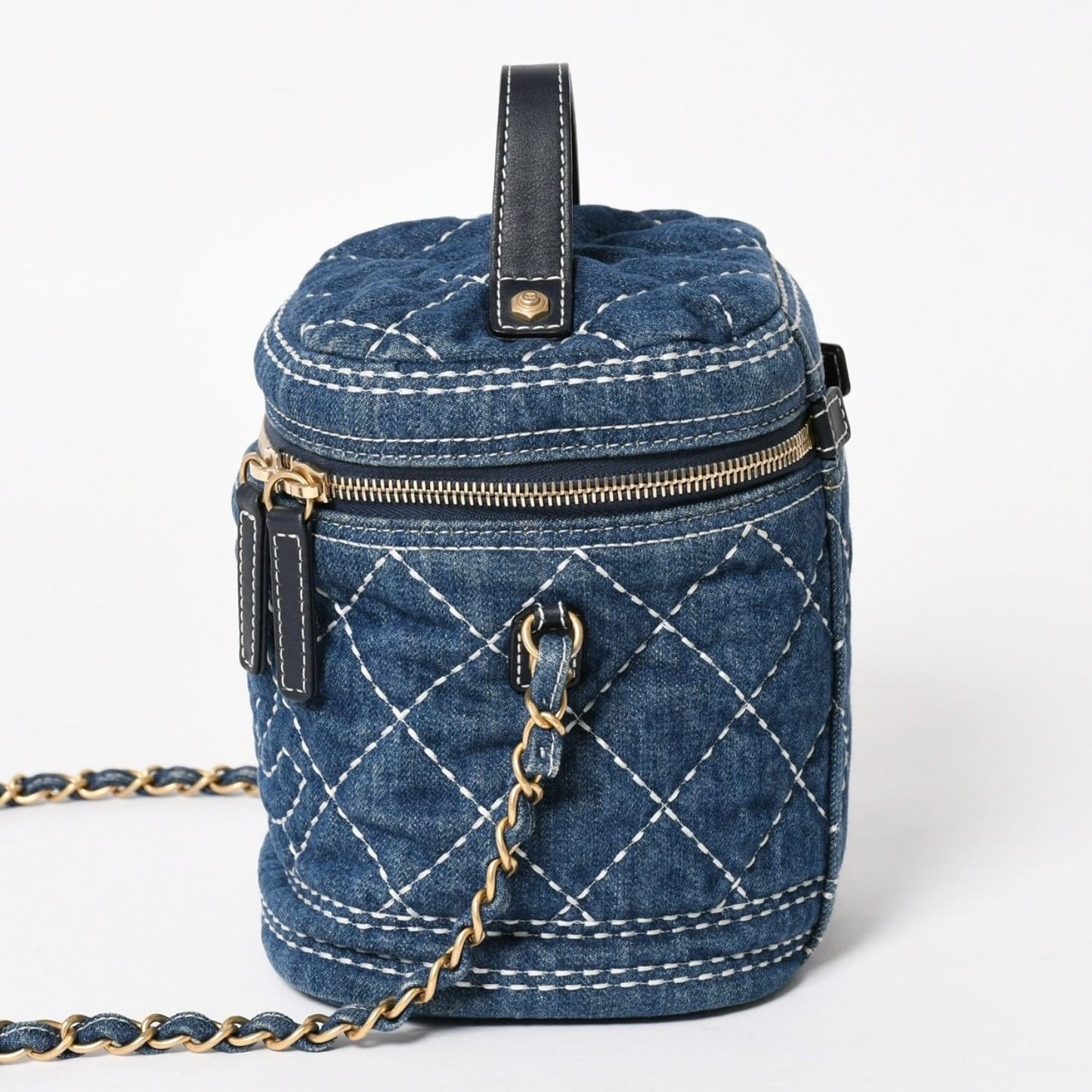 Chanel Vanity Chain Shoulder Bag CC Logo Denim Wild Stitch Gold — view 4