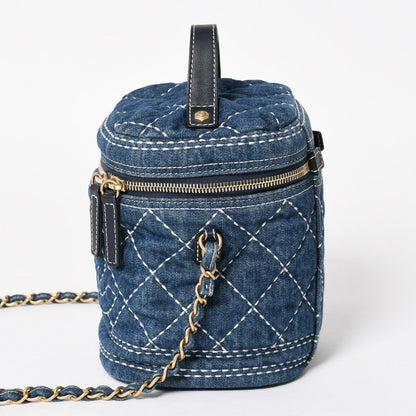 Chanel Vanity Chain Shoulder Bag CC Logo Denim Wild Stitch Gold — view 4