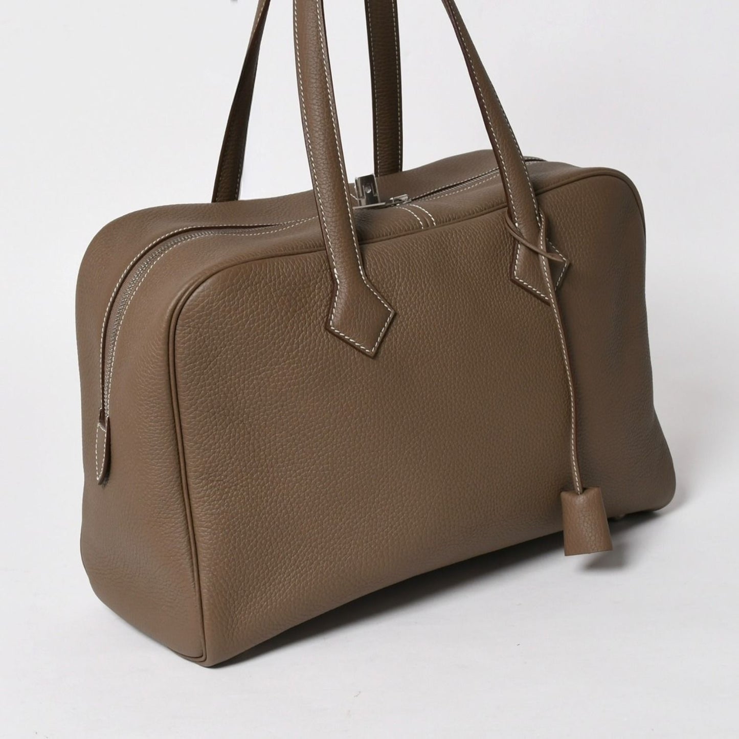 Hermes Victoria 2 35 Etoupe Silver Taurillon Clemence Tote Travel Bag — view 4