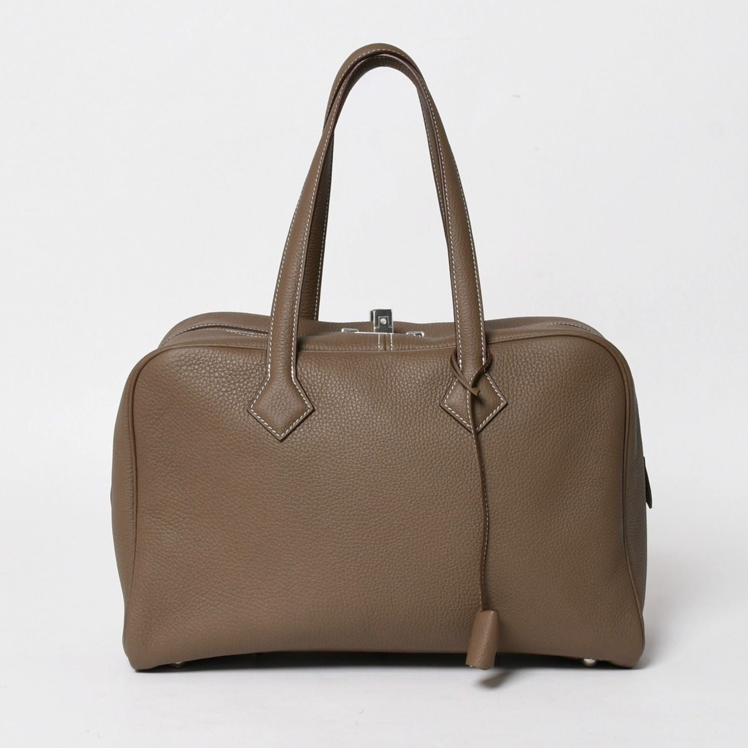 Hermes Victoria 2 35 Etoupe Silver Taurillon Clemence Tote Travel Bag — view 2