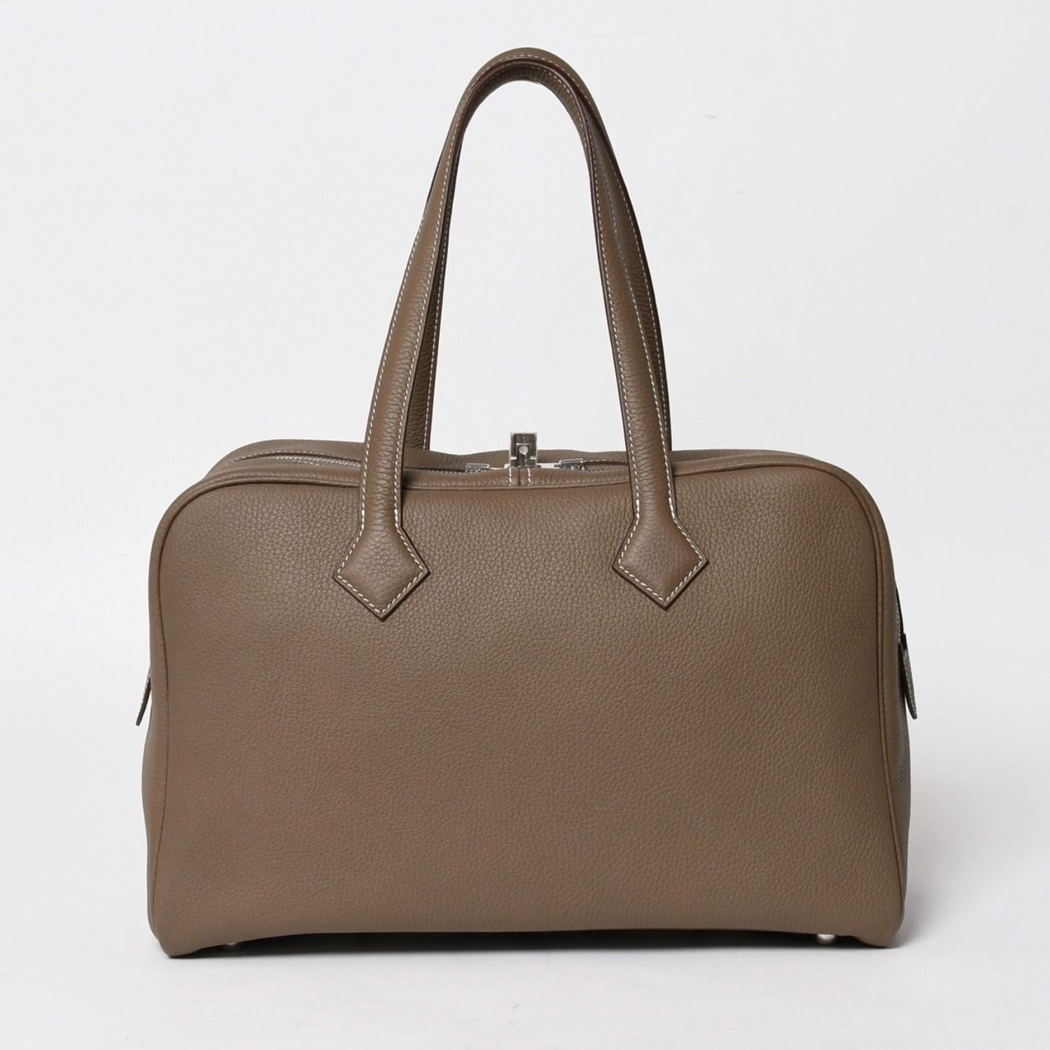 Hermes Victoria 2 35 Etoupe Silver Taurillon Clemence Tote Travel Bag — view 3