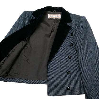 Saint Laurent Vintage Diffusion Femme Jacket M Cropped Blazer Velveteen Contrast — view 5
