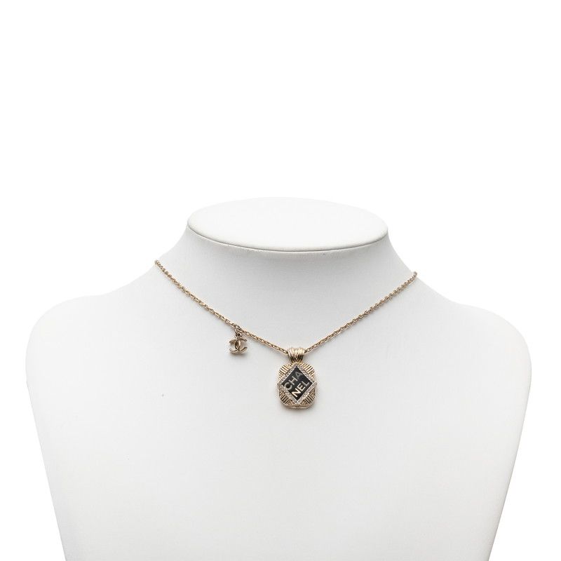 Chanel CC Logo Chain Pendant 21 Gold Black Plated Rhinestone — view 6