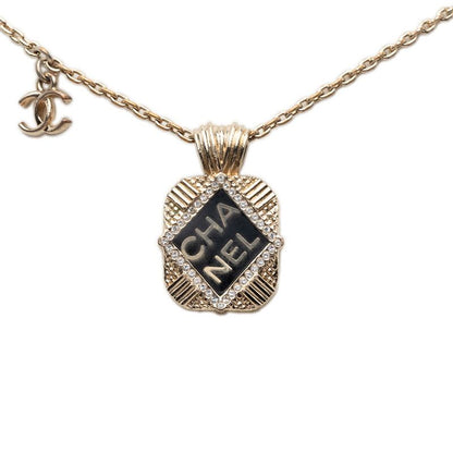 Chanel CC Logo Chain Pendant 21 Gold Black Plated Rhinestone