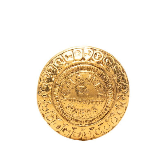 Chanel 31 Rue Cambon Vintage Round Brooch Gold Plated