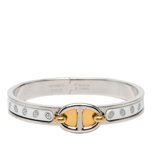 Hermes Mini Clic Clac PM Chaine D'Ancre Bracelet Bangle Silver Gold White Metal