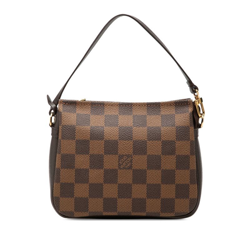 Louis Vuitton Damier Trousse Makeup Pouch Handbag Brown Leather