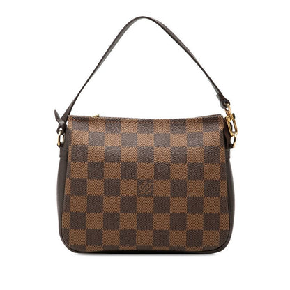 Louis Vuitton Damier Trousse Makeup Pouch Handbag Brown Leather