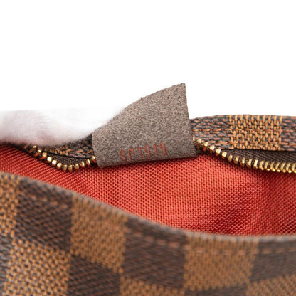 Louis Vuitton Damier Trousse Makeup Pouch Handbag Brown Leather — view 6