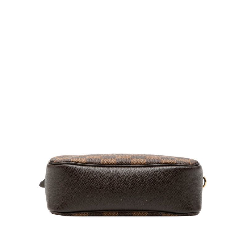 Louis Vuitton Damier Trousse Makeup Pouch Handbag Brown Leather — view 3