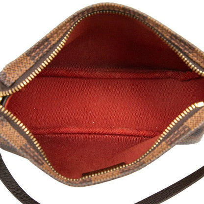Louis Vuitton Damier Trousse Makeup Pouch Handbag Brown Leather — view 4