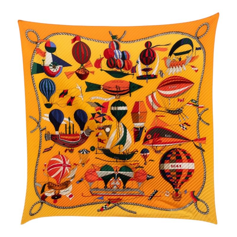 Hermes Puri Carre les Folies du Ciel Madness in the Sky Scarf Orange Silk