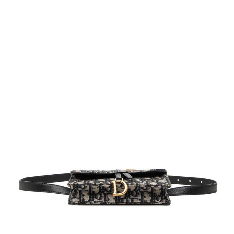 Dior Oblique Belt Bag Beige Navy Canvas Leather — view 3