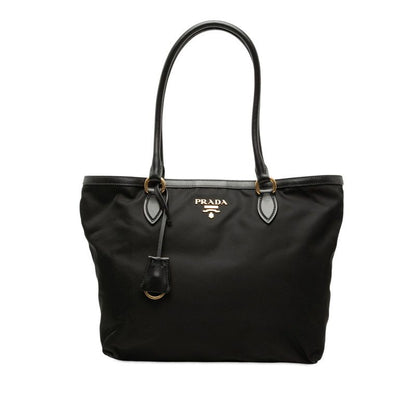 Prada Logo Tote Bag Black Nylon Leather