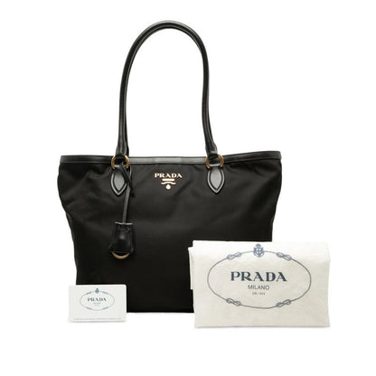 Prada Logo Tote Bag Black Nylon Leather — view 6