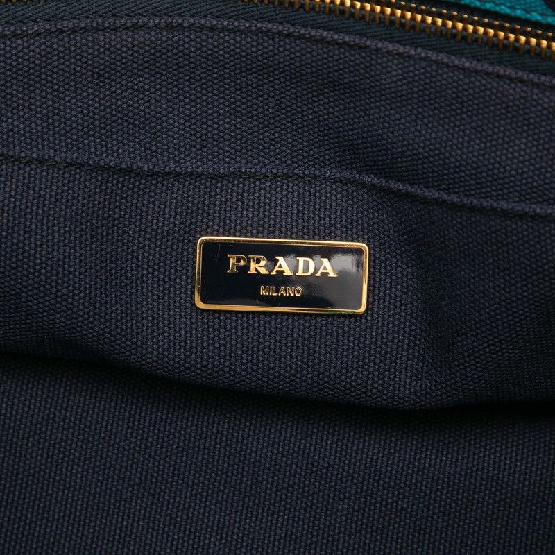 Prada Hibiscus Hawaiian Canapa 2-Way Shoulder Bag Blue Navy Canvas — view 5