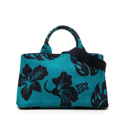 Prada Hibiscus Hawaiian Canapa 2-Way Shoulder Bag Blue Navy Canvas
