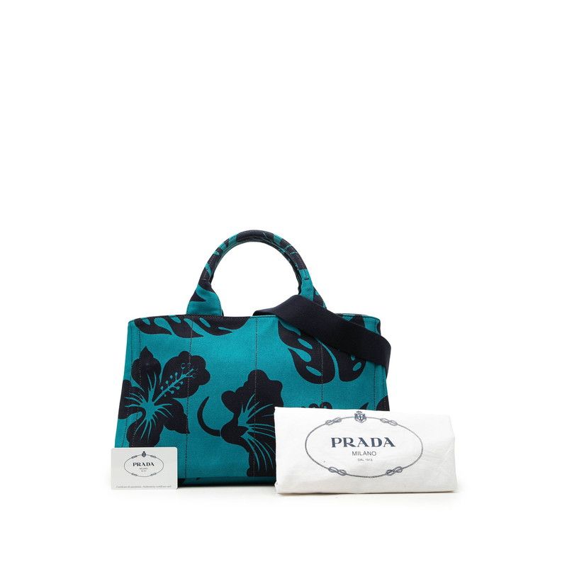 Prada Hibiscus Hawaiian Canapa 2-Way Shoulder Bag Blue Navy Canvas — view 6