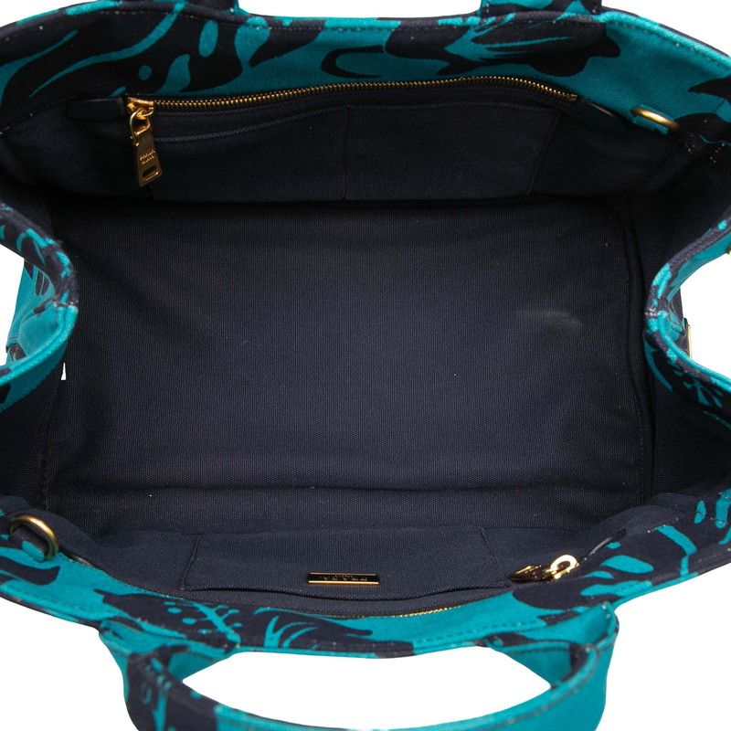 Prada Hibiscus Hawaiian Canapa 2-Way Shoulder Bag Blue Navy Canvas — view 4