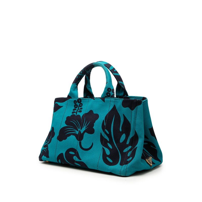Prada Hibiscus Hawaiian Canapa 2-Way Shoulder Bag Blue Navy Canvas — view 2