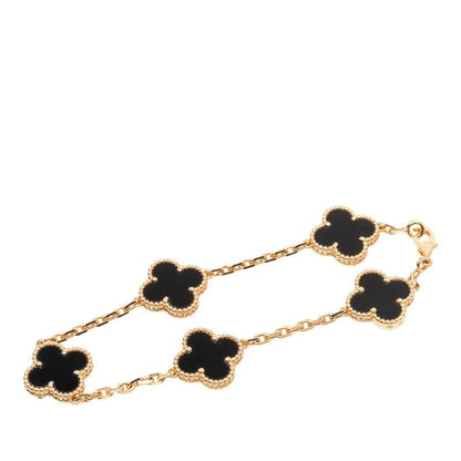 Van Cleef & Arpels Vintage Alhambra Onyx Chain Bracelet Black Gold 18K Yellow — view 4