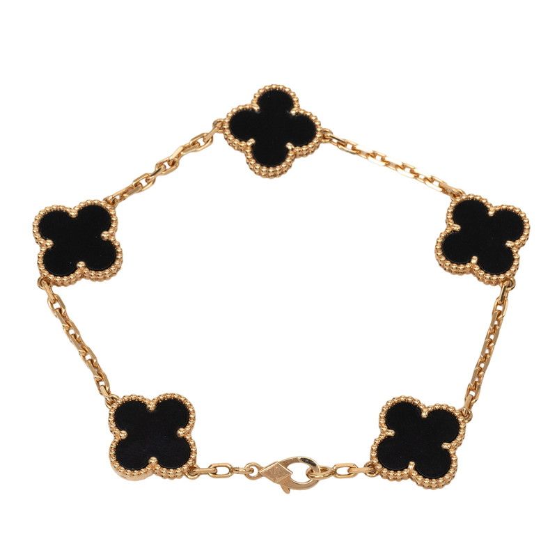 Van Cleef & Arpels Vintage Alhambra Onyx Chain Bracelet Black Gold 18K Yellow — view 3