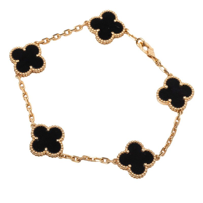 Van Cleef & Arpels Vintage Alhambra Onyx Chain Bracelet Black Gold 18K Yellow — view 2