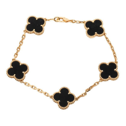 Van Cleef & Arpels Vintage Alhambra Onyx Chain Bracelet Black Gold 18K Yellow
