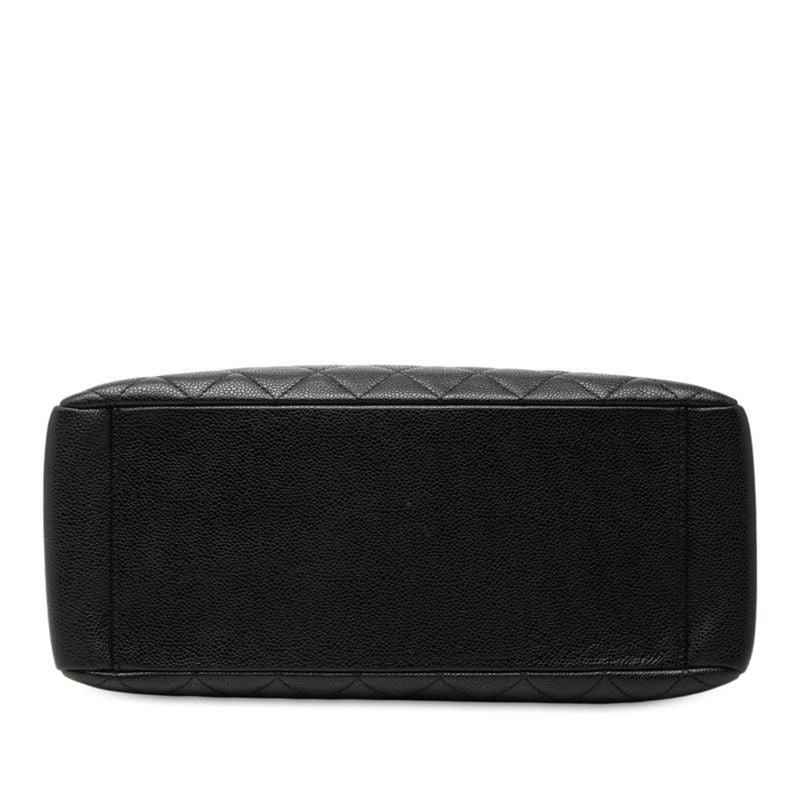 Chanel Quilted CC Logo Tote Bag Black Caviar Leather — view 3