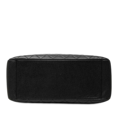 Chanel Quilted CC Logo Tote Bag Black Caviar Leather — view 3