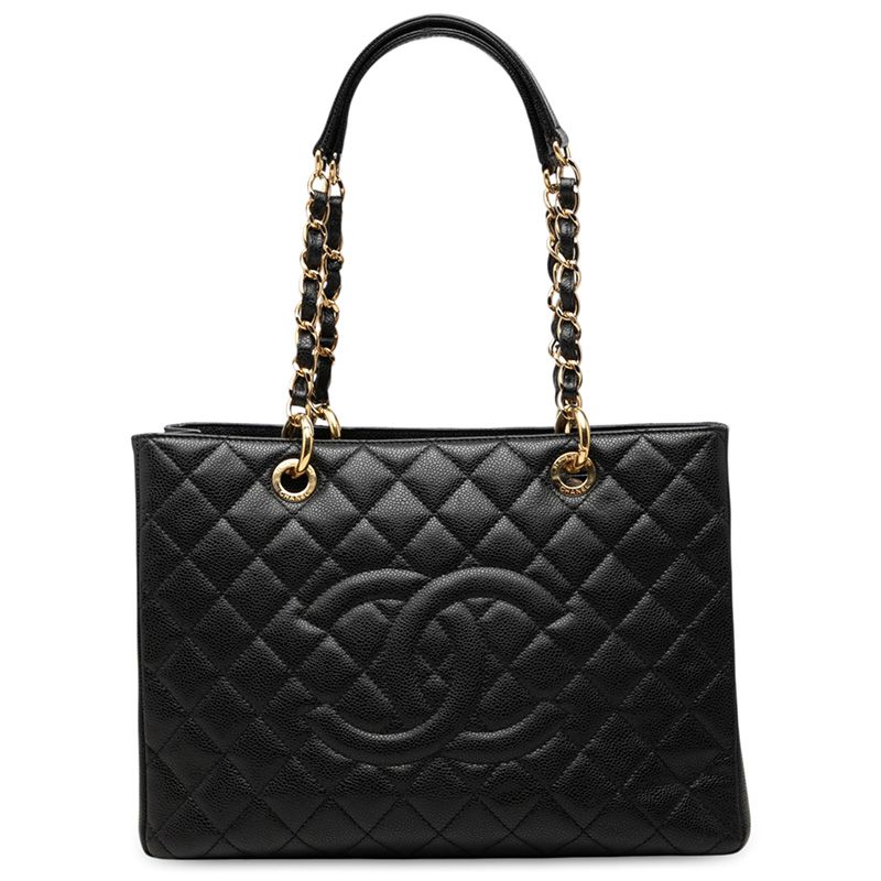 Chanel Quilted CC Logo Tote Bag Black Caviar Leather