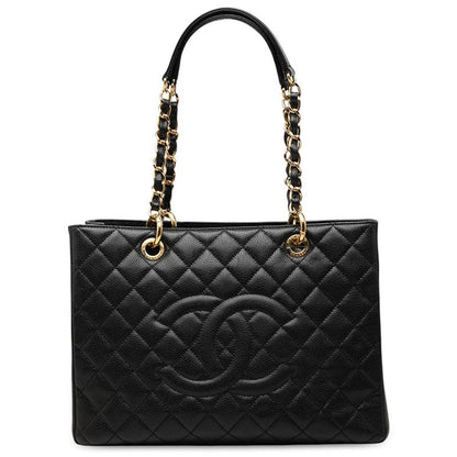 Chanel Quilted CC Logo Tote Bag Black Caviar Leather