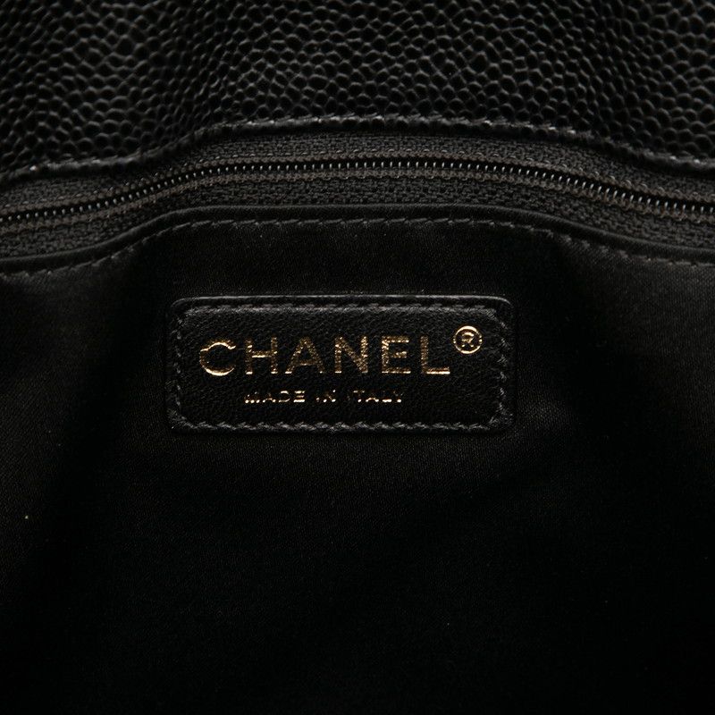 Chanel Quilted CC Logo Tote Bag Black Caviar Leather — view 5