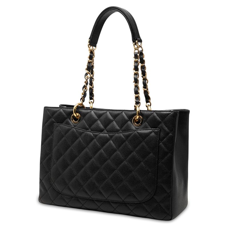 Chanel Quilted CC Logo Tote Bag Black Caviar Leather — view 2