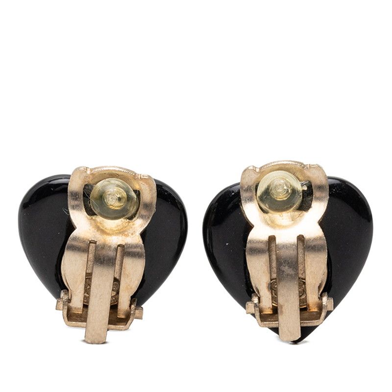 Chanel 06P CC Logo Heart Motif Earrings Gold Beige Black Plated Faux Pearl — view 2