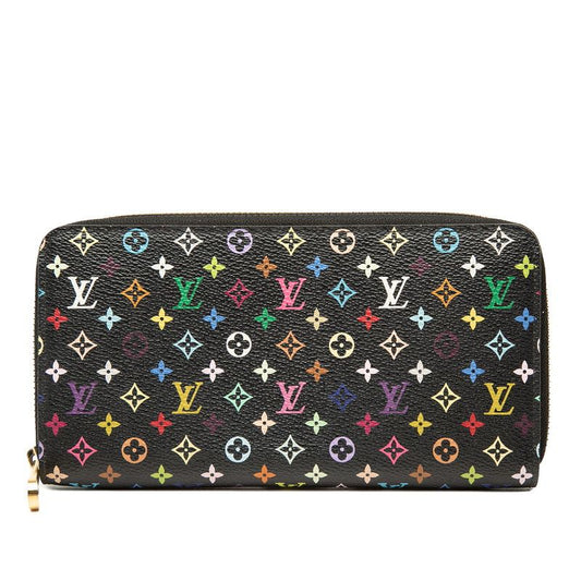 Louis Vuitton Monogram Multicolor Zippy Wallet Zip Around Black Leather